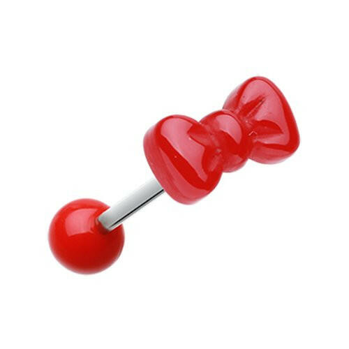 Cutesy Bow-Tie Acrylic Barbell Tongue Ring Barbell Impulse Piercings Red