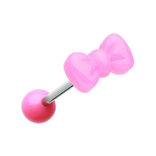 Cutesy Bow-Tie Acrylic Barbell Tongue Ring Barbell Impulse Piercings Pink