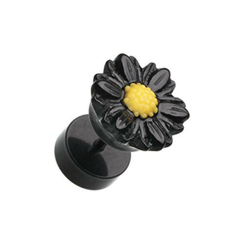 Cutesy Daisy Flower Acrylic Fake Plug Earrings Fake Plug Earrings Impulse Piercings 16 GA (1.2mm) Black