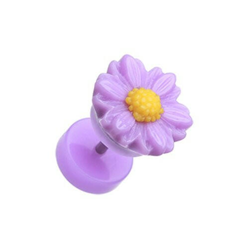 Cutesy Daisy Flower Acrylic Fake Plug Earrings Fake Plug Earrings Impulse Piercings 16 GA (1.2mm) Purple