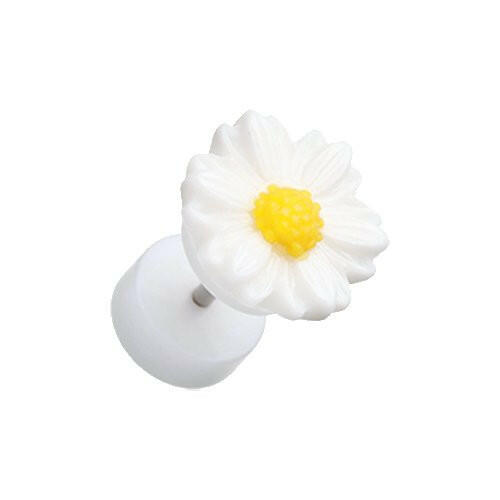 Cutesy Daisy Flower Acrylic Fake Plug Earrings Fake Plug Earrings Impulse Piercings 18 GA (1mm) White