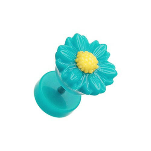 Cutesy Daisy Flower Acrylic Fake Plug Earrings Fake Plug Earrings Impulse Piercings 16 GA (1.2mm) Teal