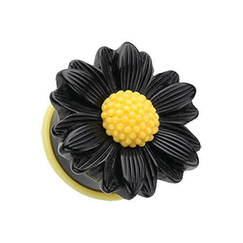 Cutesy Daisy Flower Single Flared Ear Gauge Plug Earrings Plug Earrings Impulse Piercings 6 GA (4mm) Black/Yellow