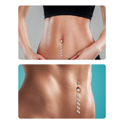 Surgical Steel Double Jeweled Belly Button Ring With Vertical Drop Marquise CZ Petals Navel Rings Skin Metals
