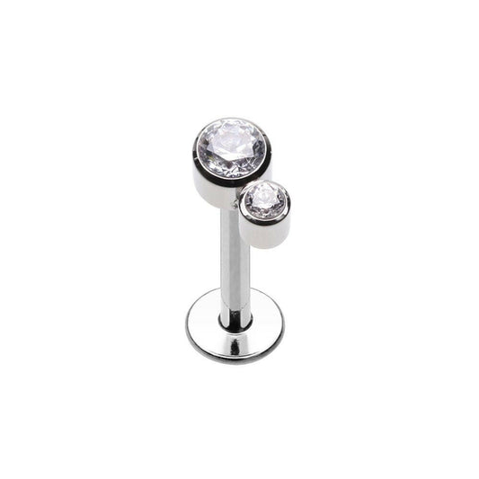 CZ Double Gem Top Steel Internally Threaded Labret Labret Impulse Piercings