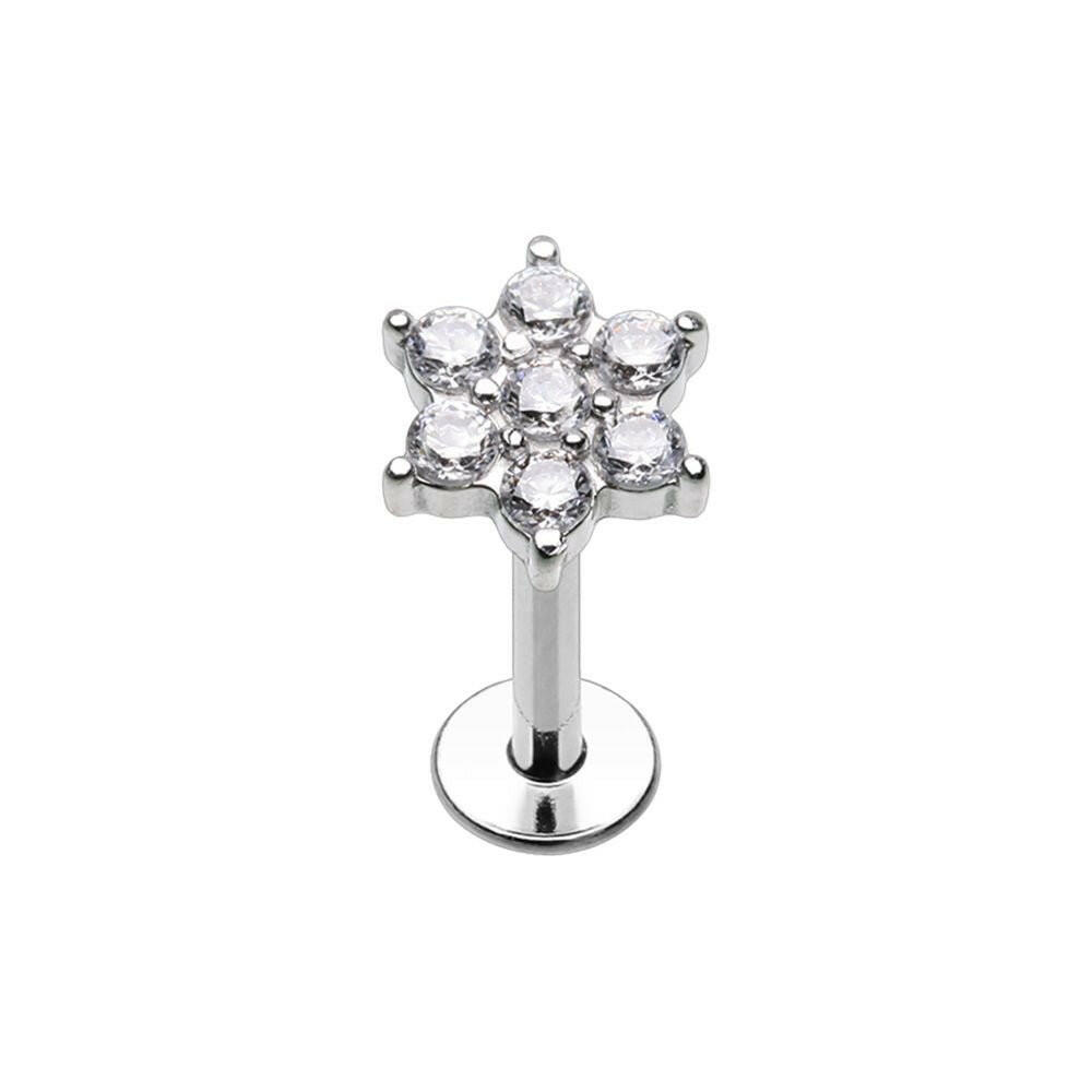 CZ Flower Gem Top Steel Internally Threaded Labret Labret Impulse Piercings