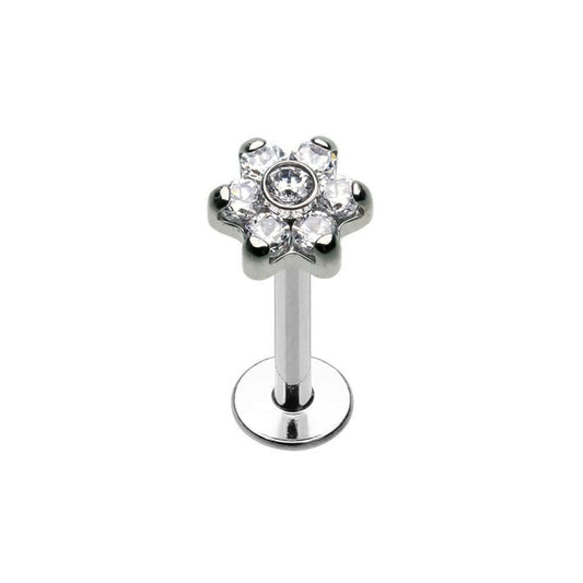 CZ Flower Top Steel Internally Threaded Labret Labret Impulse Piercings