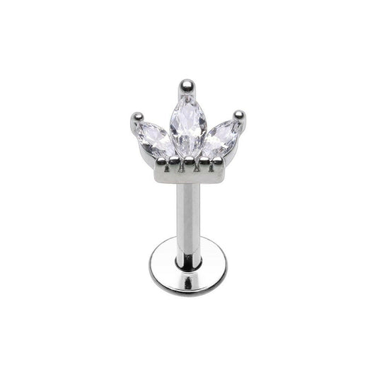 CZ Lotus Gem Top Steel Internally Threaded Labret Labret Impulse Piercings