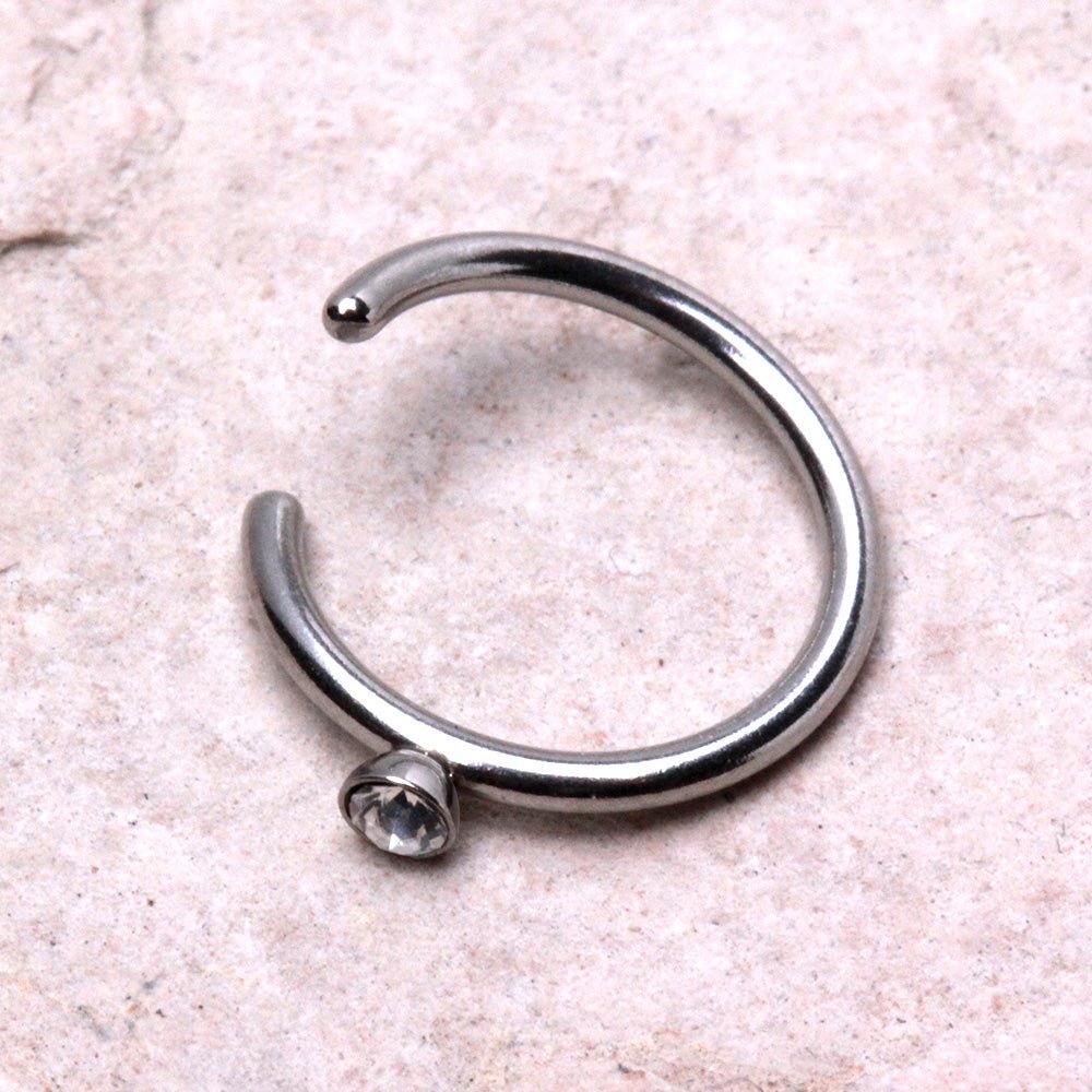 316L Stainless Steel Nose Hoop Ring with 2mm Clear Gem - Skin Metals