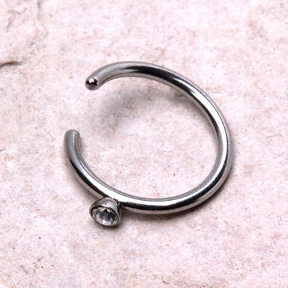 316L Stainless Steel Nose Hoop Ring with 2mm Clear Gem - Skin Metals