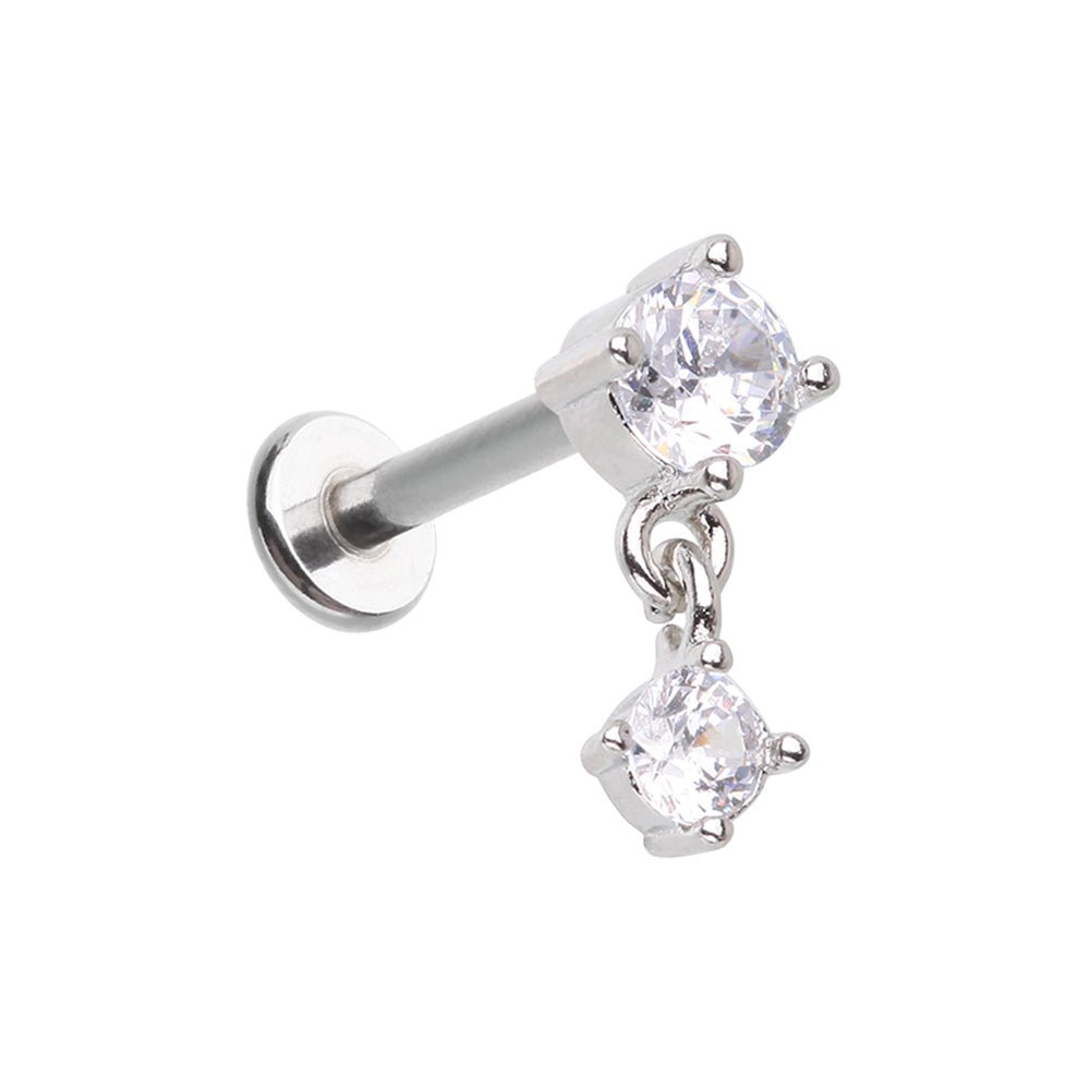 CZ Prong Dainty Dangle Gem Top Steel Externally Threaded Labret Labret Impulse Piercings