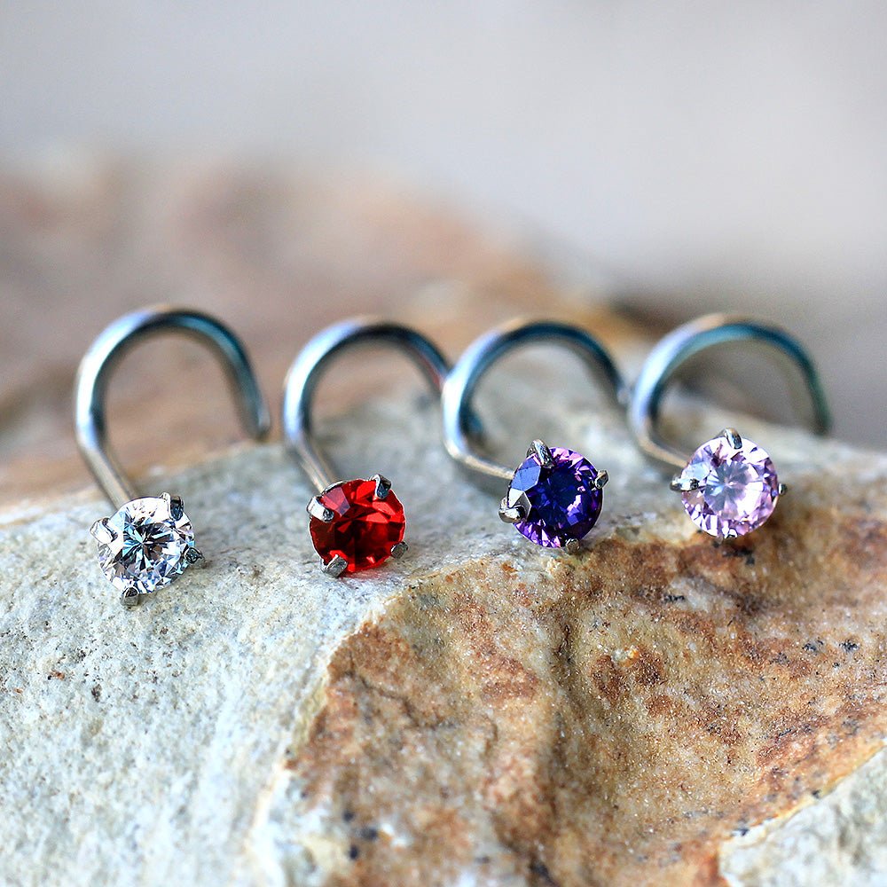 CZ Prong Set Screw Nose Ring 18G 20G | Cubic Zirconia Nose Stud | Implant Grade 316L Stainless Steel | Dainty Gem Nose Ring - Skin Metals