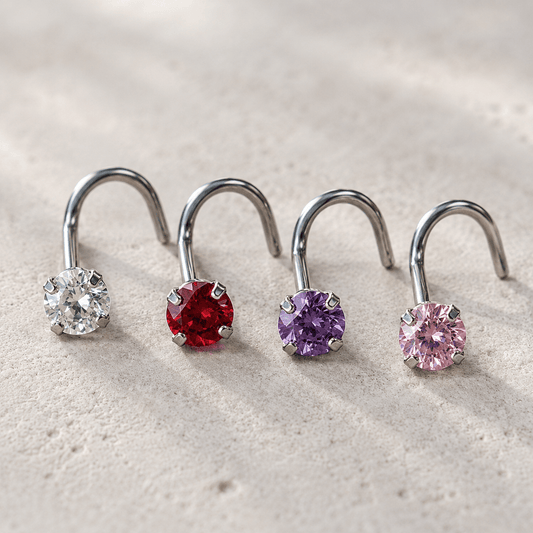 CZ Prong Set Screw Nose Ring 18G 20G | Cubic Zirconia Nose Stud | Implant Grade 316L Stainless Steel | Dainty Gem Nose Ring