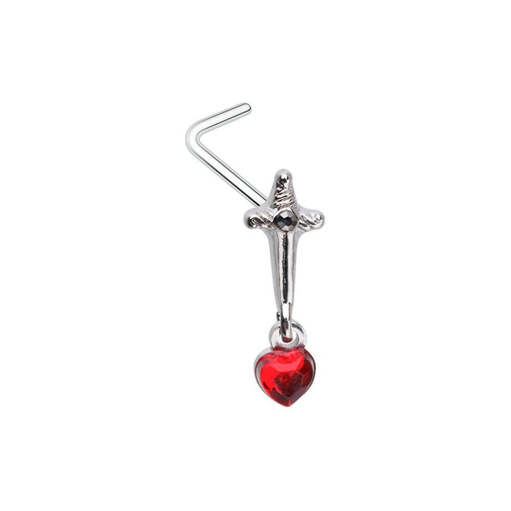 Dagger Heart Blood Gem L-Shaped Nose Ring Impulse Piercings