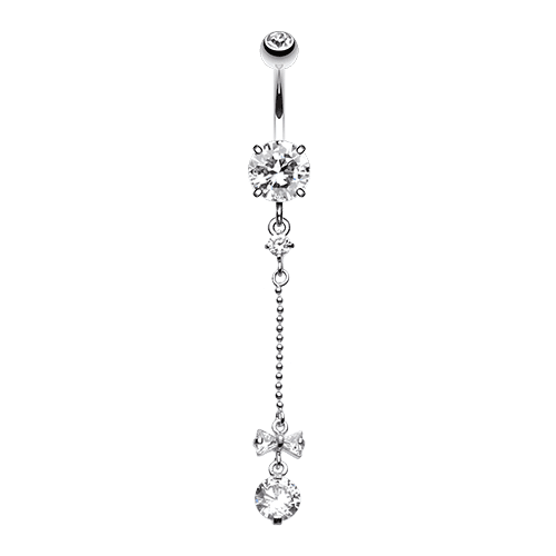 Dainty Bow and Gem Droplet Cubic Zirconia Belly Button Ring Navel Ring Impulse Piercings Clear