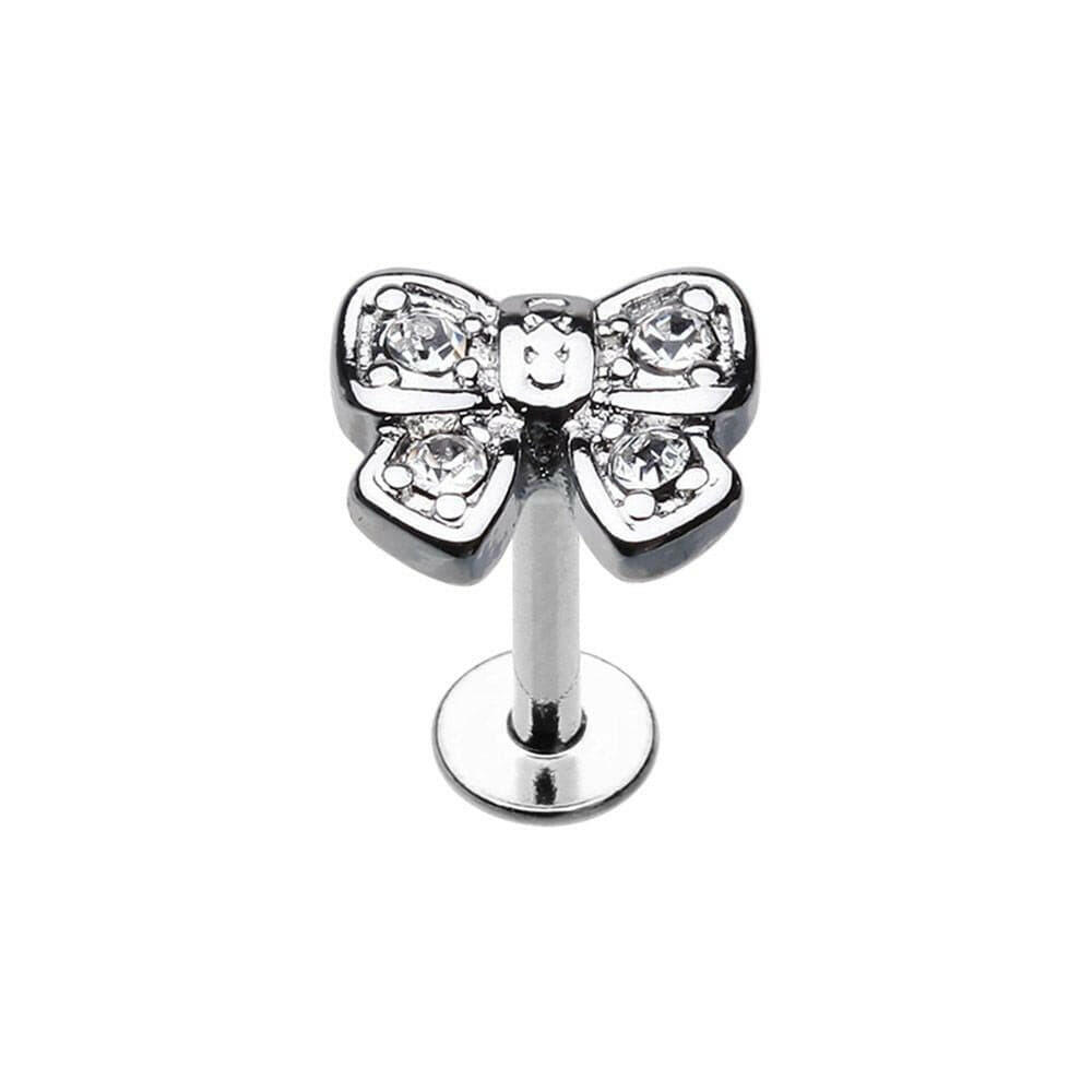 Dainty Bow-Tie Sparkle Top Steel Labret Labret Impulse Piercings