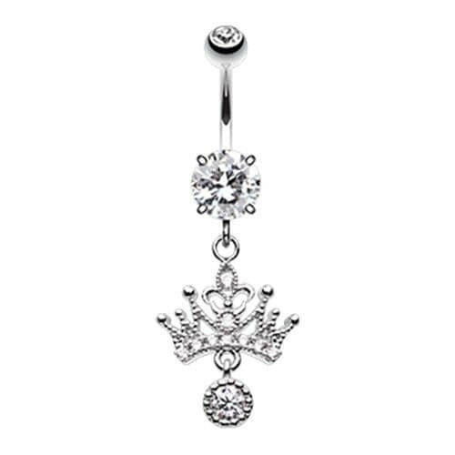 Dainty Crown Dangle Cubic Zirconia Belly Button Ring Navel Ring Impulse Piercings