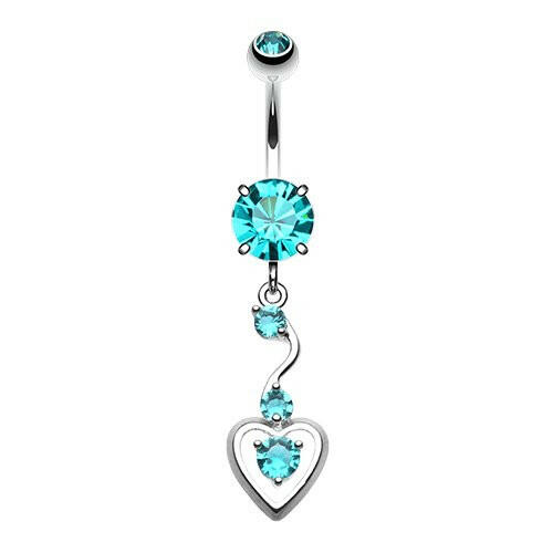 Dainty Dangled Cubic Zirconia Heart Belly Button Ring Navel Ring Impulse Piercings Teal