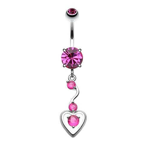 Dainty Dangled Cubic Zirconia Heart Belly Button Ring Navel Ring Impulse Piercings Fuchsia