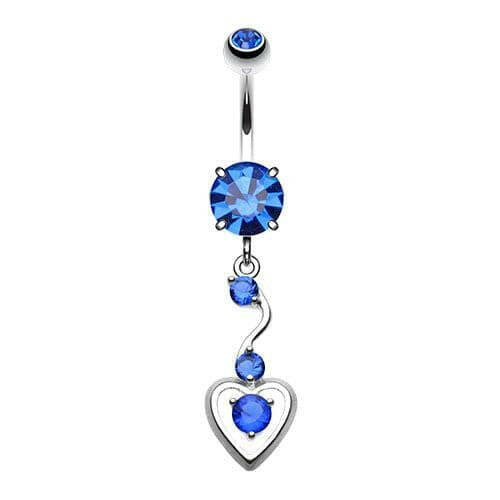 Dainty Dangled Cubic Zirconia Heart Belly Button Ring Navel Ring Impulse Piercings Blue