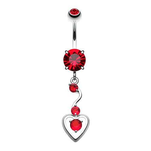 Dainty Dangled Cubic Zirconia Heart Belly Button Ring Navel Ring Impulse Piercings Red