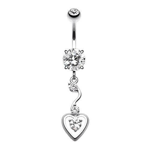 Dainty Dangled Cubic Zirconia Heart Belly Button Ring Navel Ring Impulse Piercings Clear