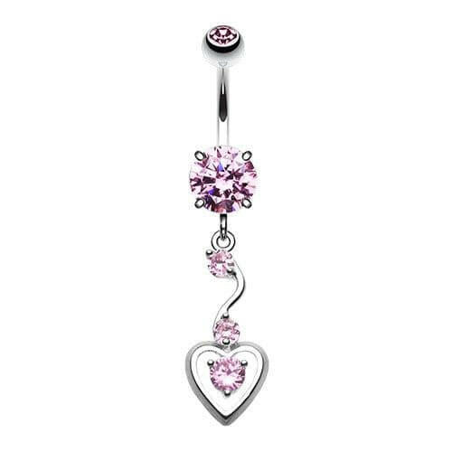 Dainty Dangled Cubic Zirconia Heart Belly Button Ring Navel Ring Impulse Piercings Pink