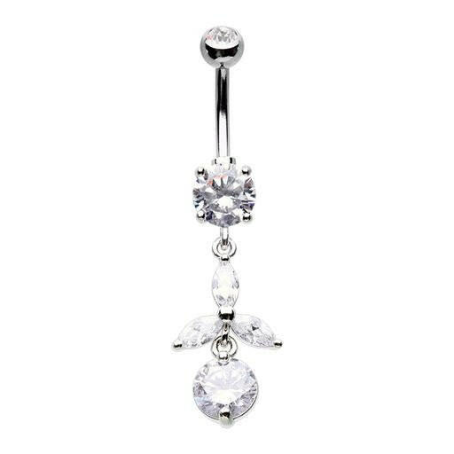 Dainty Leaf Drop Cubic Zirconia Belly Button Ring Navel Ring Impulse Piercings