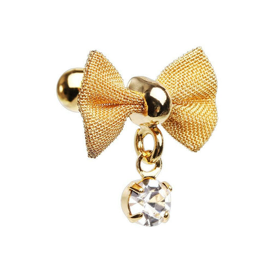 Dainty Mesh Bow Gem Cartilage Tragus Earring Labret Impulse Piercings Gold