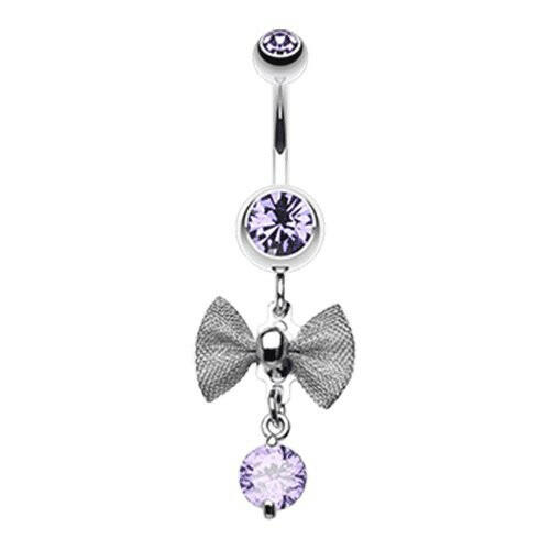 Dainty Mesh Bow Gem Sparkle Belly Button Ring Navel Ring Impulse Piercings Tanzanite