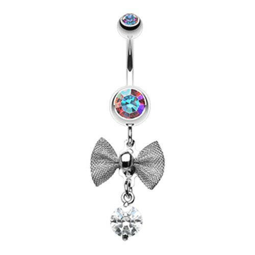 Dainty Mesh Bow Gem Sparkle Belly Button Ring Navel Ring Impulse Piercings Aurora Borealis