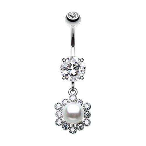 Dainty Pearl Classic Cubic Zirconia Belly Button Ring Navel Ring Impulse Piercings