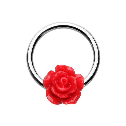 Dainty Red Rose Steel Captive Bead Ring Captive Bead Impulse Piercings 5/16" (8mm)