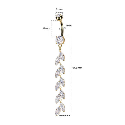 Surgical Steel Double Jeweled Belly Button Ring With Vertical Drop Marquise CZ Petals Navel Rings Skin Metals