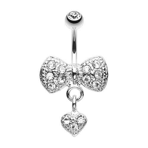 Dangle Heart Bow-Tie Belly Button Ring Navel Ring Impulse Piercings Clear