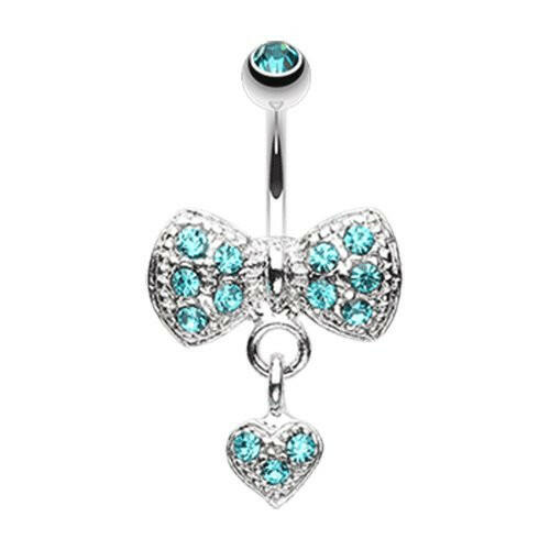 Dangle Heart Bow-Tie Belly Button Ring Navel Ring Impulse Piercings Teal