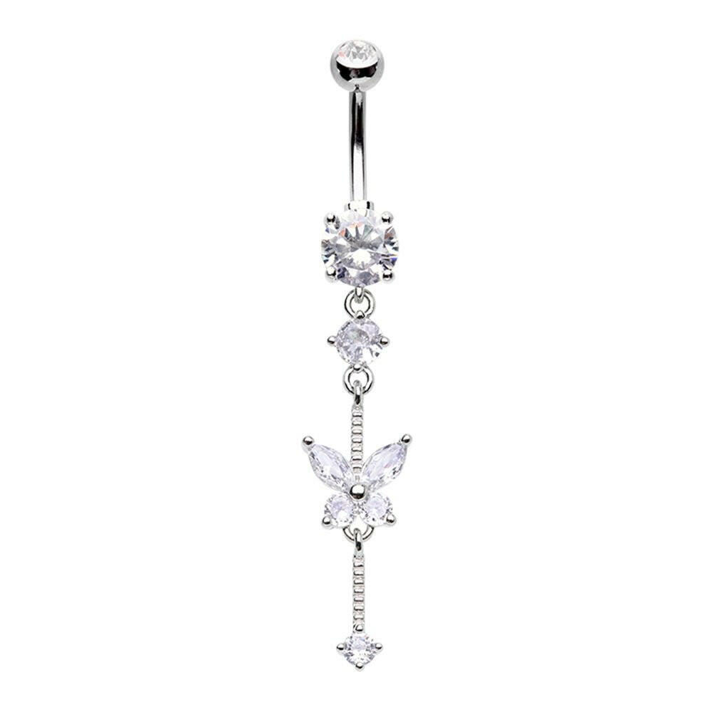 Dangling Butterfly CZ Drop Cubic Zirconia Belly Button Ring Belly Button Ring Impulse Piercings 14 gauge (10mm)