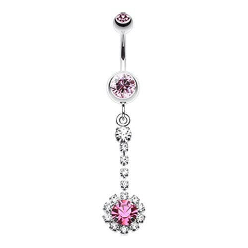 Dangling Gem Drop Belly Button Ring Navel Ring Impulse Piercings Light Pink