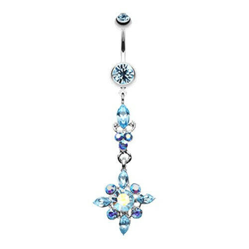 Dangling Shine Drops Belly Button Ring Navel Ring Impulse Piercings Aqua