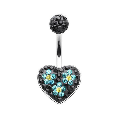 Dark Blossom Heart Crystal Multi-Sprinkle Dot Belly Button Ring Navel Ring Impulse Piercings Black/Teal