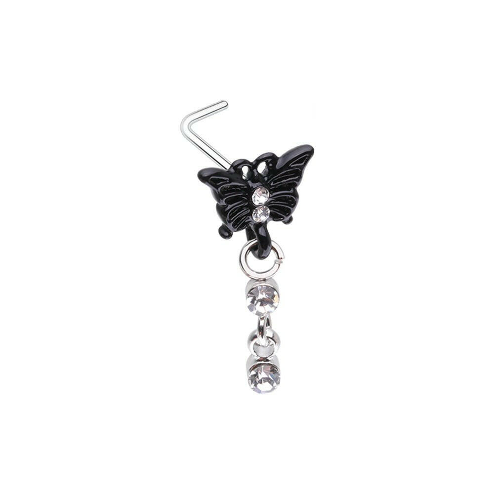 Dark Butterfly CZ Dangle Gem L-Shape Nose Ring Nose Ring Impulse Piercings