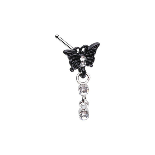 Dark Butterfly CZ Dangle Gem Nose Stud Ring Nose Ring Impulse Piercings