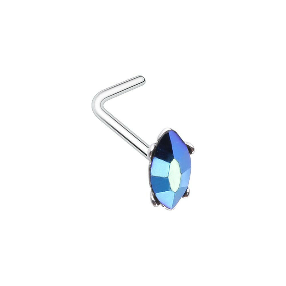 Dark Iridescent Marquis Shape Gem L-Shaped Nose Ring Impulse Piercings