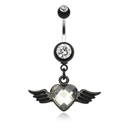 Dark Love Angel Belly Button Ring Navel Ring Impulse Piercings Clear