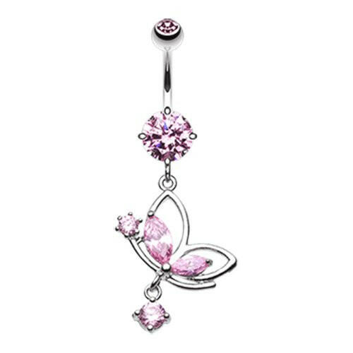 Darling Butterfly Cubic Zirconia Belly Button Ring Navel Ring Impulse Piercings Pink