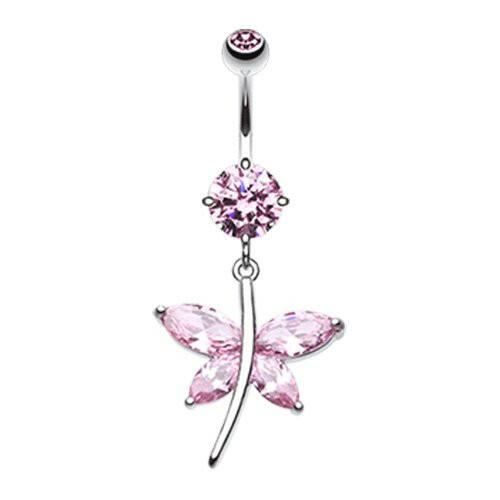 Dazzling Butterfly Cubic Zirconia Belly Button Ring Navel Ring Impulse Piercings Pink