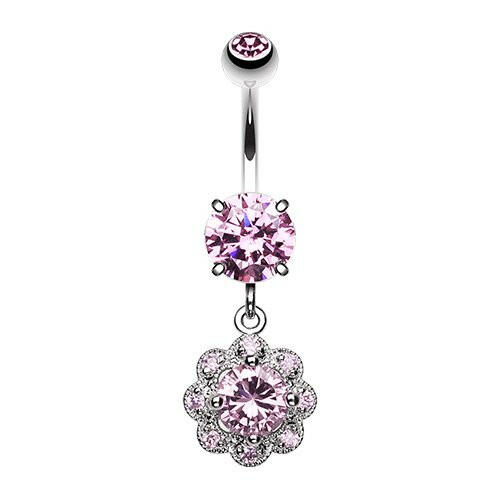 Dazzling Cubic Zirconia Flower Belly Button Ring Navel Ring Impulse Piercings Pink