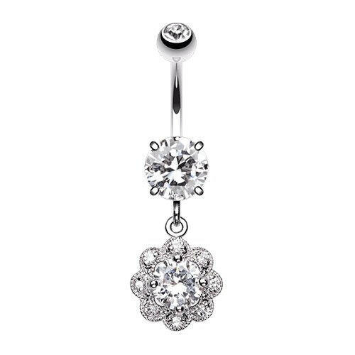 Dazzling Cubic Zirconia Flower Belly Button Ring Navel Ring Impulse Piercings Clear