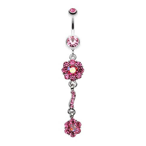 Dazzling Flower Blossom Belly Button Ring Navel Ring Impulse Piercings Light Pink