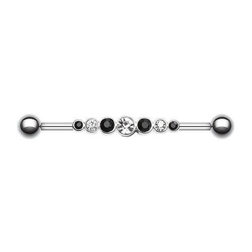 Dazzling Gem Row Industrial Barbell Industrial Barbell Impulse Piercings Clear/Black